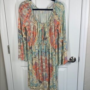 Boston Proper paisley print dress with peasant sleeves size 10